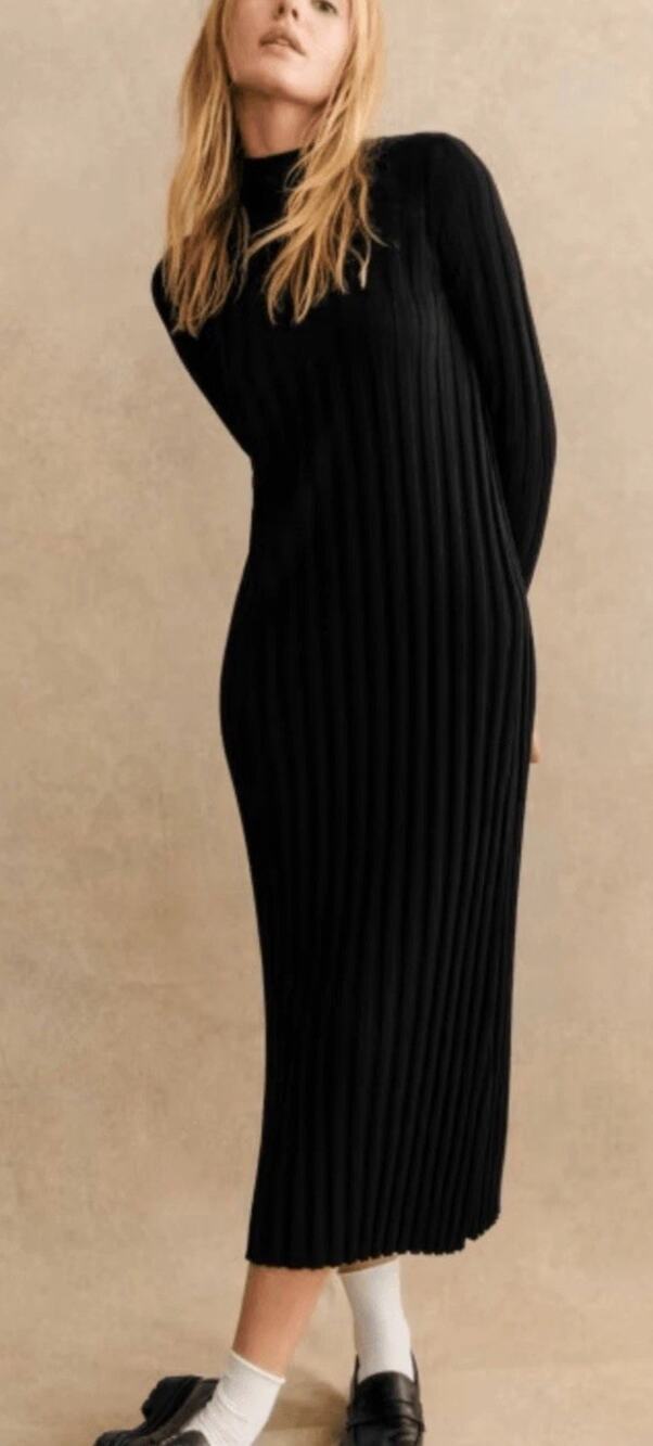 Sezane Katrina wool dress, Small Women’s Longsleeve Black Dress Minimalist